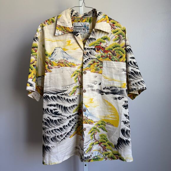 Aardvark’s Odd Ark sz XL White Multicolor Scenic Japanese Print Button Up Shirt - Picture 1 of 7